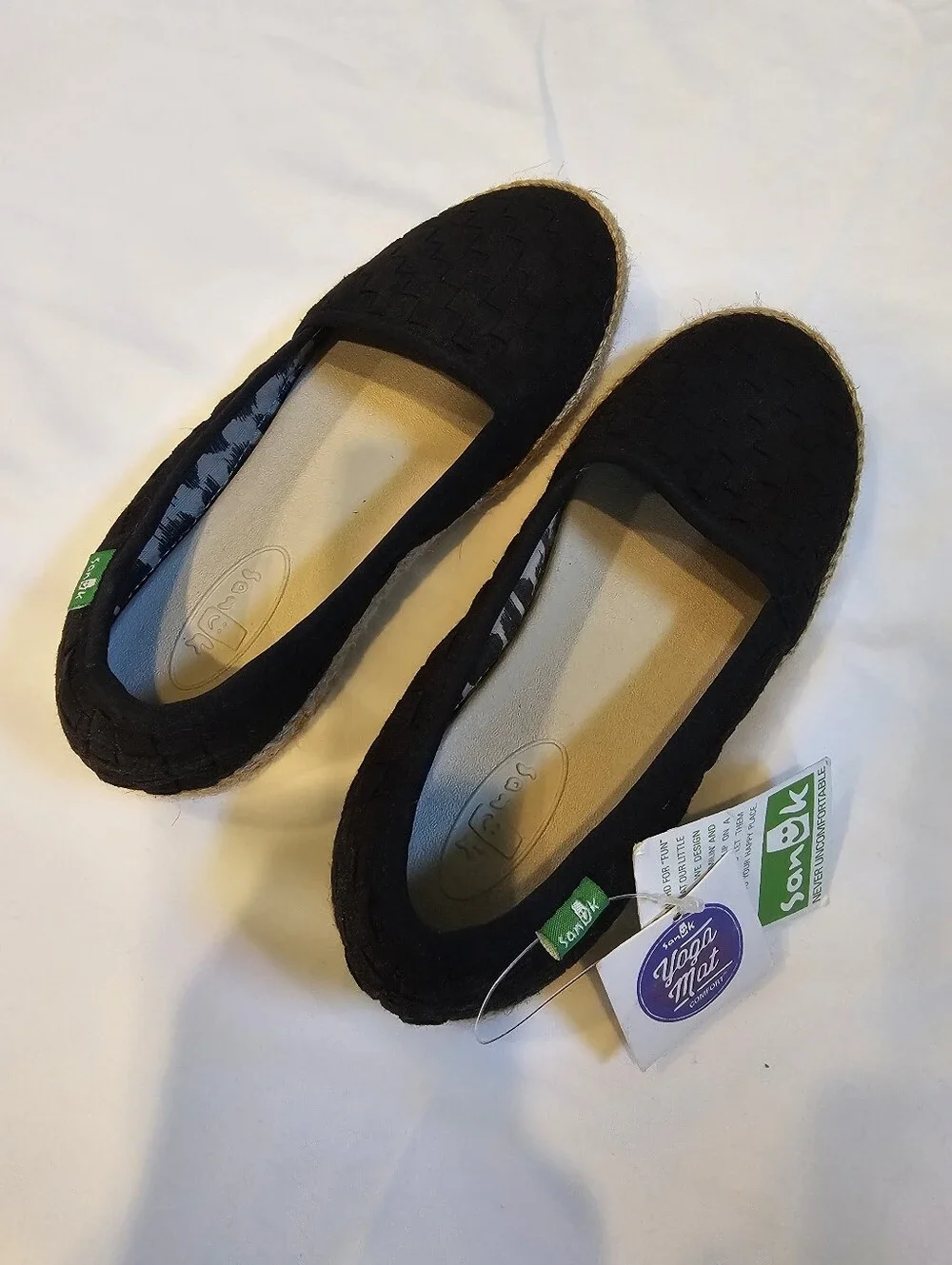 Sanuk Basket Case Black Woven Slip-Ons- Size 5- NWT